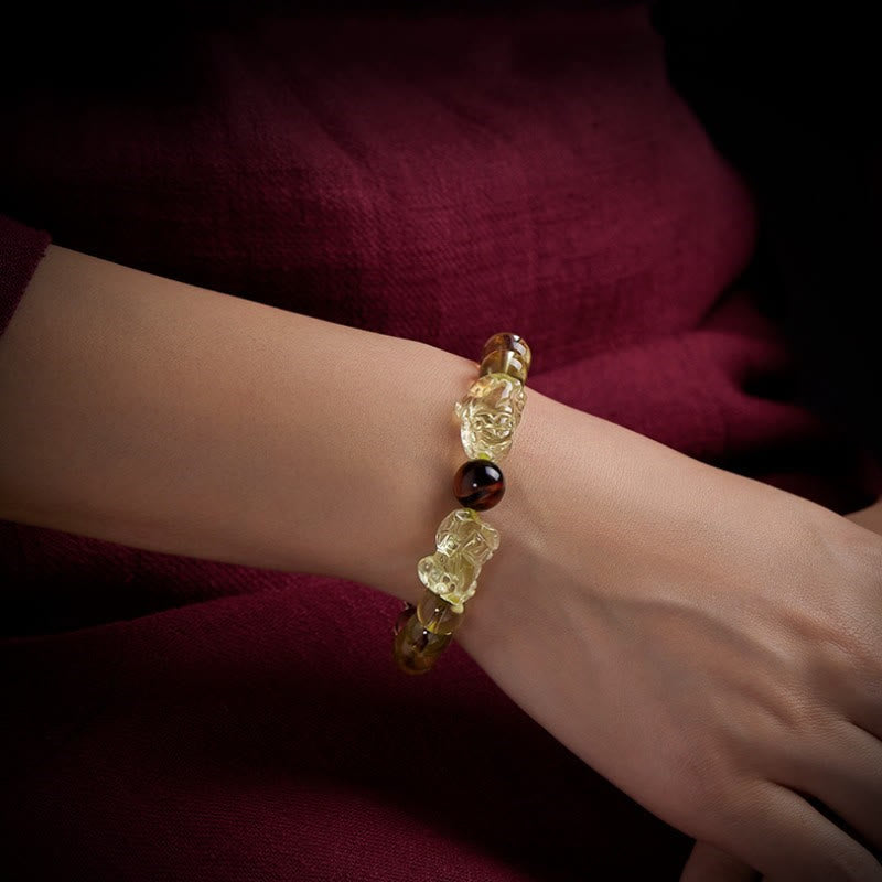 Bracelet de prospérité Pixiu en œil de tigre et citrine 8 mm