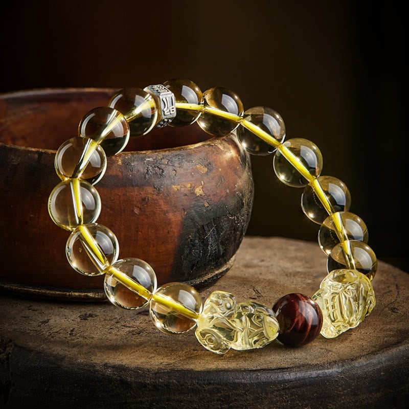 Bracelet de prospérité Pixiu en œil de tigre et citrine 8 mm