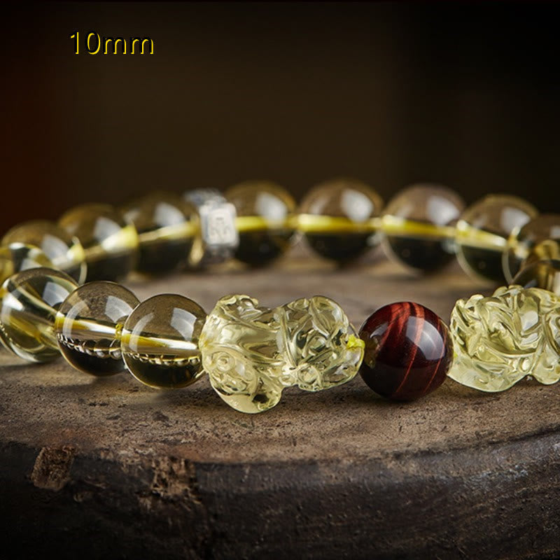 Bracelet de prospérité Pixiu en œil de tigre et citrine 8 mm