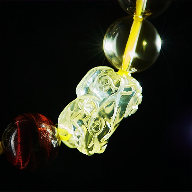 Bracelet de prospérité Pixiu en œil de tigre et citrine 8 mm