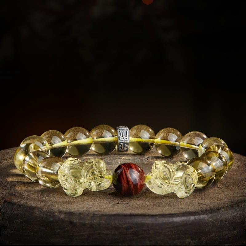 Bracelet de prospérité Pixiu en œil de tigre et citrine 8 mm