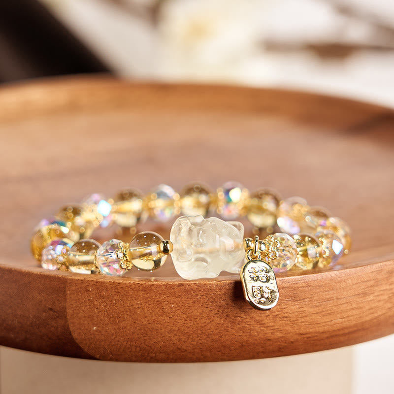 Bracelet d'attraction de richesse en cristal blanc citrine 8 mm