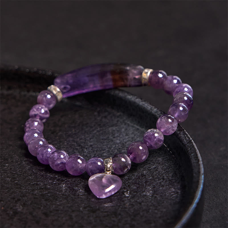 Bracelet de guérison en quartz transparent de 8 mm avec cœur d'amour pour l'équilibre