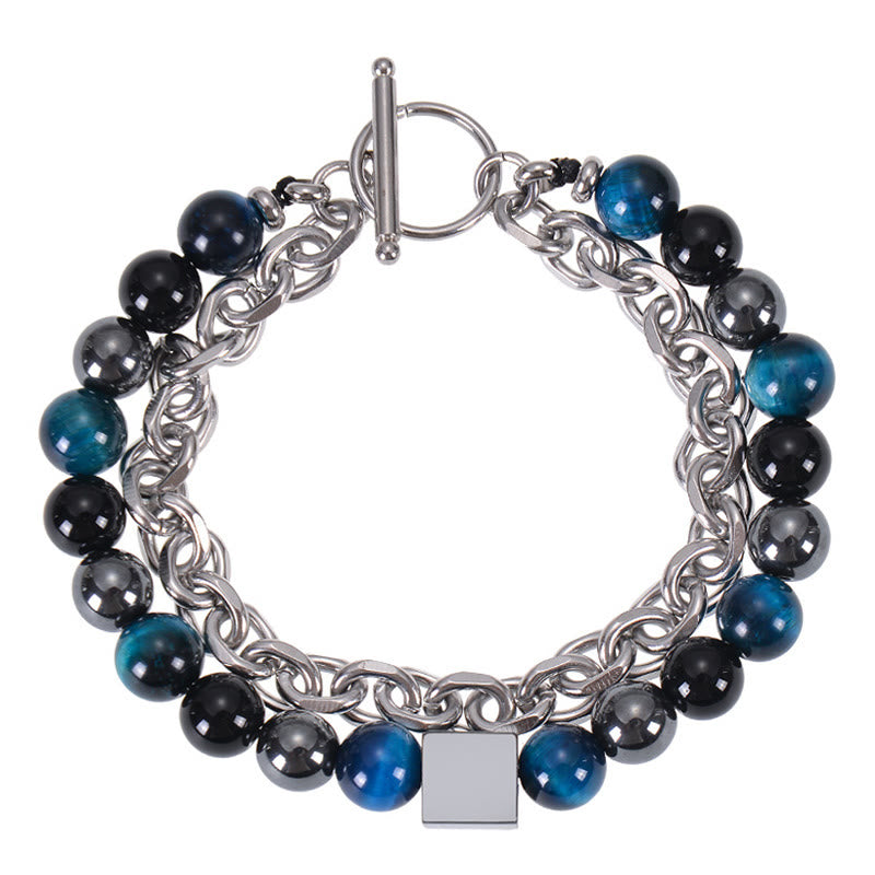 Bracelet de protection double tour en œil de tigre coloré de 8 mm