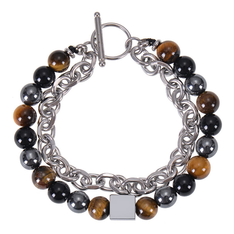 Bracelet de protection double tour en œil de tigre coloré de 8 mm