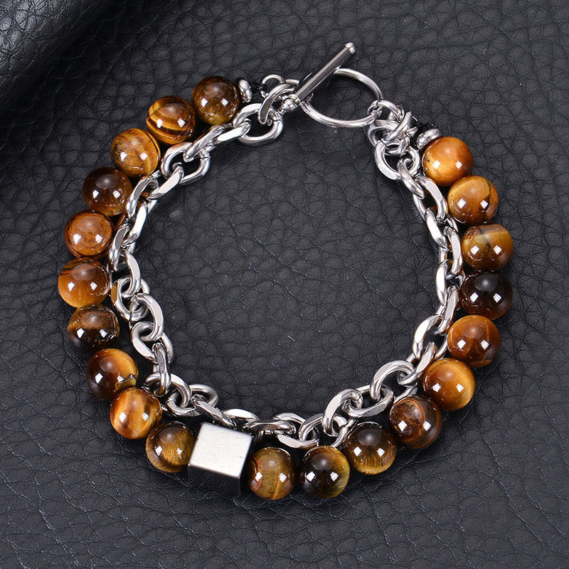 Bracelet de protection double tour en œil de tigre coloré de 8 mm