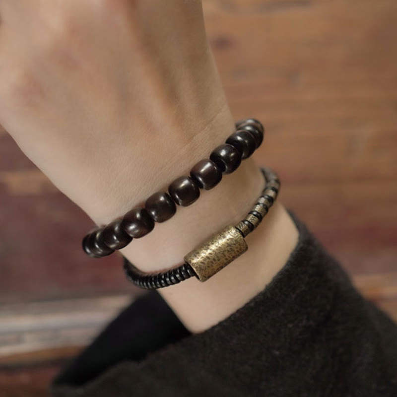 Bracelet d'équilibre vintage en bois d'ébène et cuivre de 8 mm