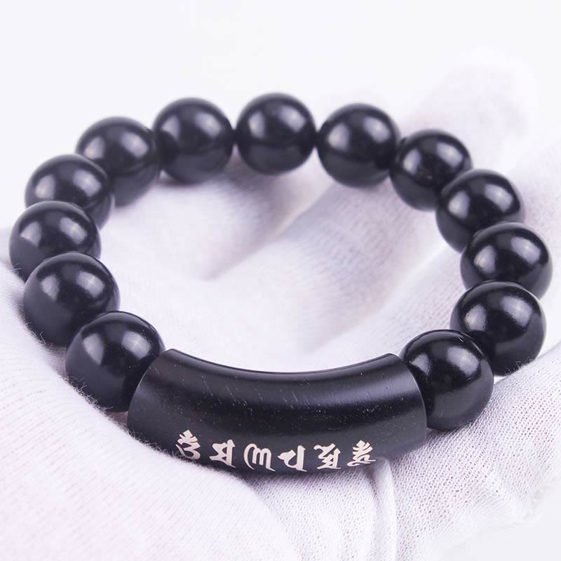 Bracelet d'équilibre en argent Om Mani Padme Hum en bois d'ébène de 8 mm