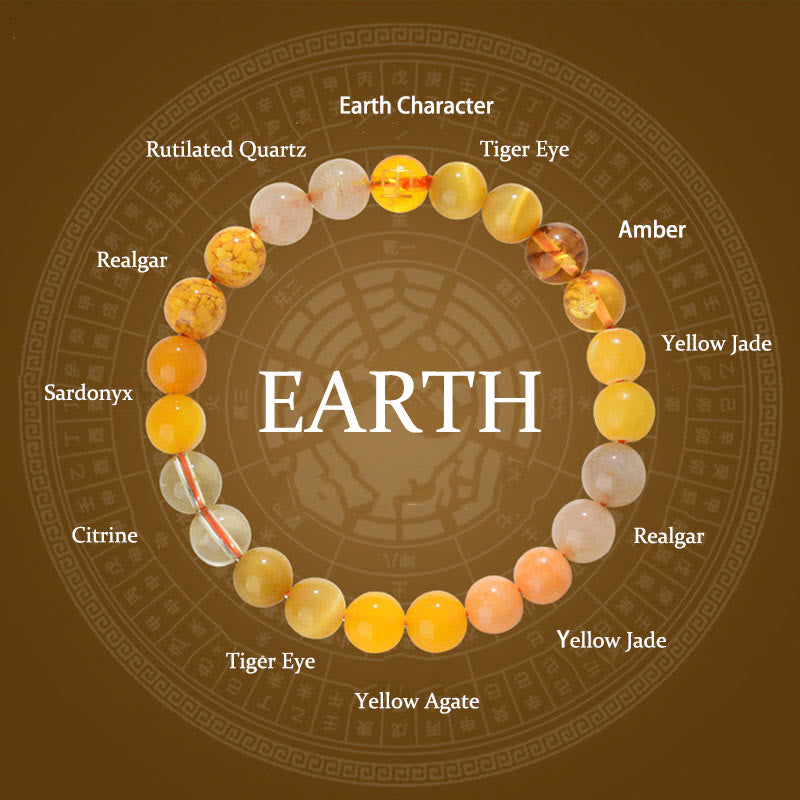 Bracelet en agate jaune des cinq éléments de 8 mm pour l'équilibre et la prospérité