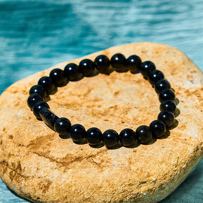 Bracelet de protection en obsidienne et tourmaline noire dorée de 8 mm