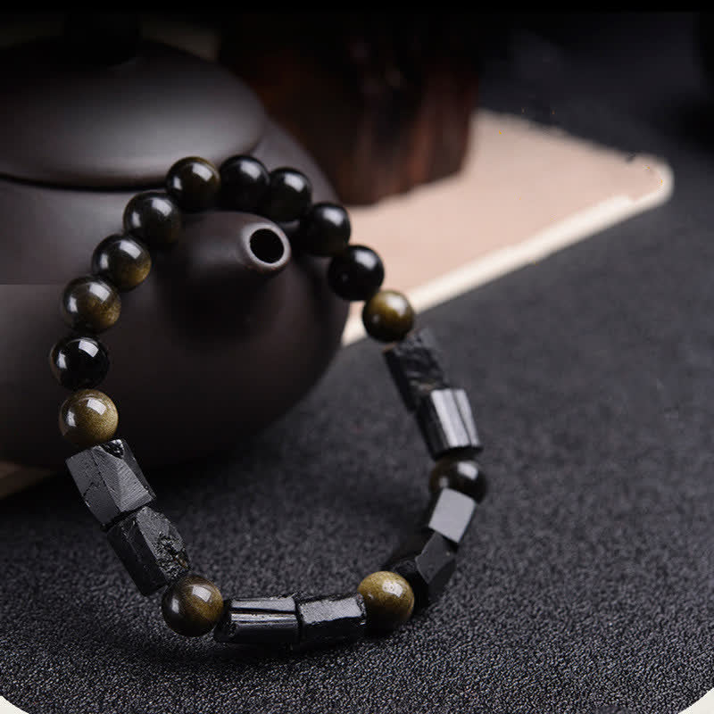 Bracelet de protection en obsidienne dorée brillante de 8 mm