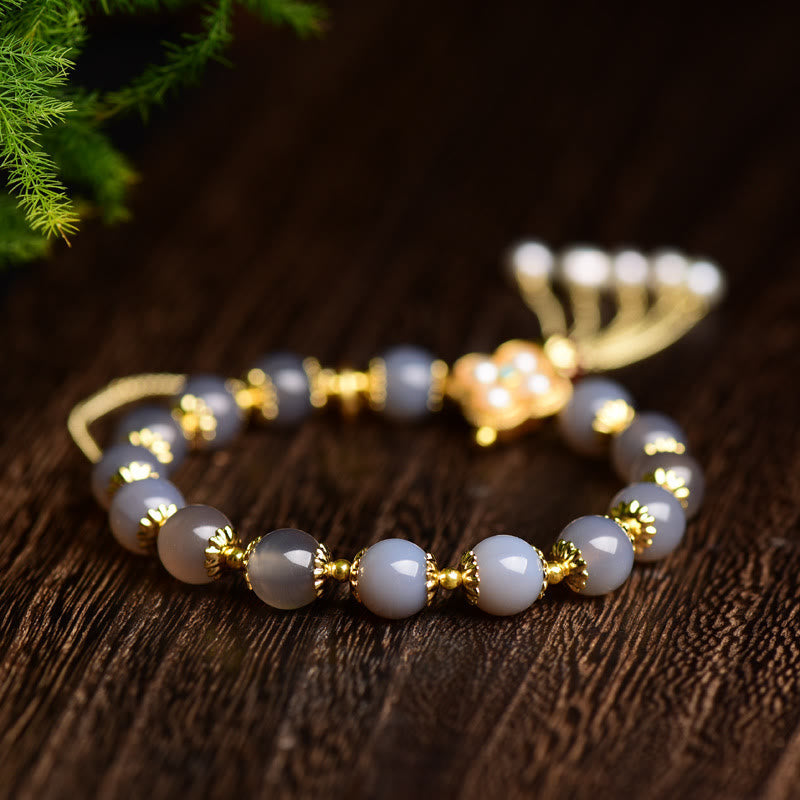 Bracelet d'équilibre en agate grise de 8 mm avec personnage Fu