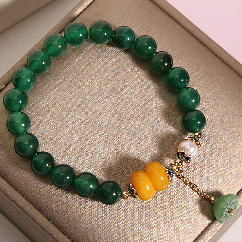 Bracelet de soutien en perles d'ambre et agate verte de 8 mm
