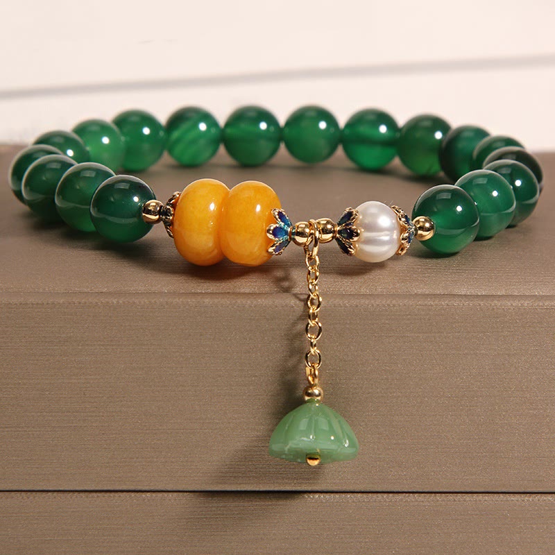 Bracelet de soutien en perles d'ambre et agate verte de 8 mm