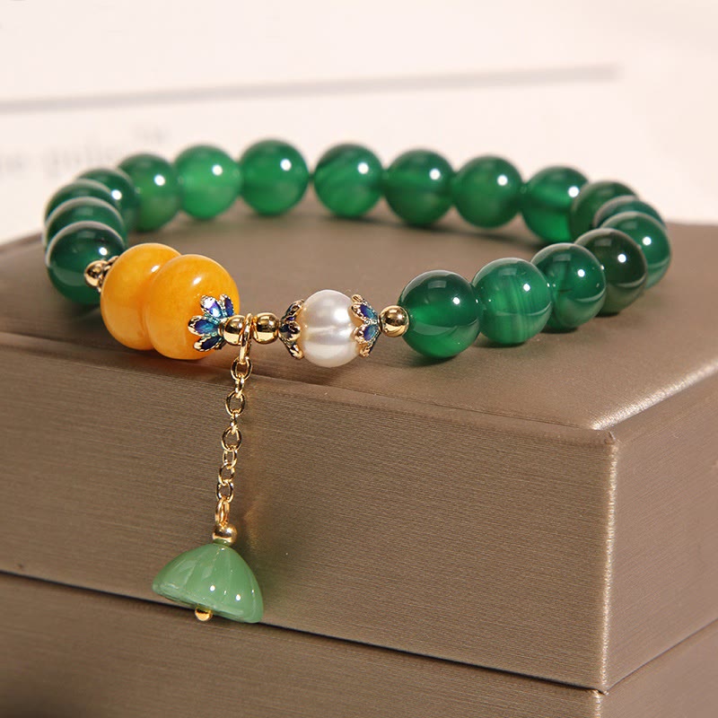 Bracelet de soutien en perles d'ambre et agate verte de 8 mm