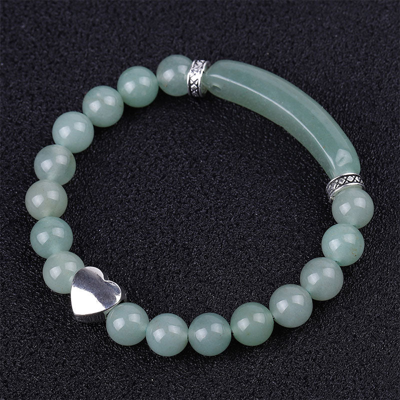 Bracelet cœur en aventurine verte de 8 mm pour la chance et l'équilibre