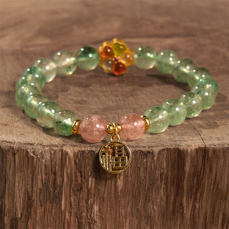 Bracelet Fu en quartz fraise vert 8 mm pour un calme apaisant