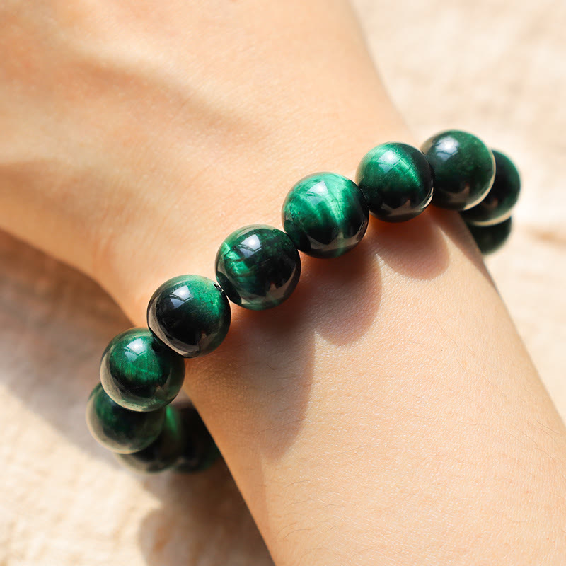 Bracelet de guérison et de croissance en œil de tigre vert de 8 mm