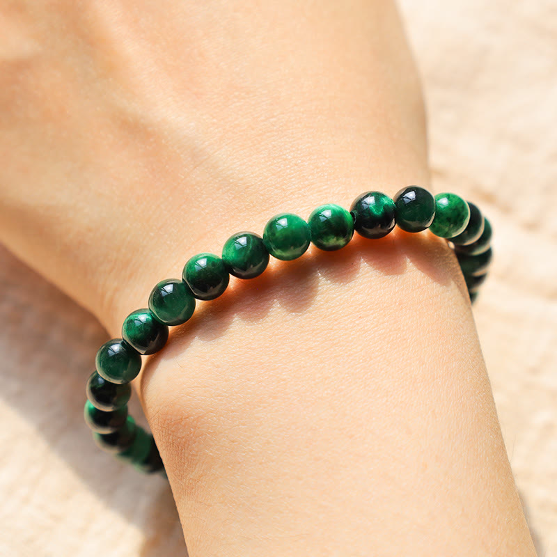 Bracelet de guérison et de croissance en œil de tigre vert de 8 mm