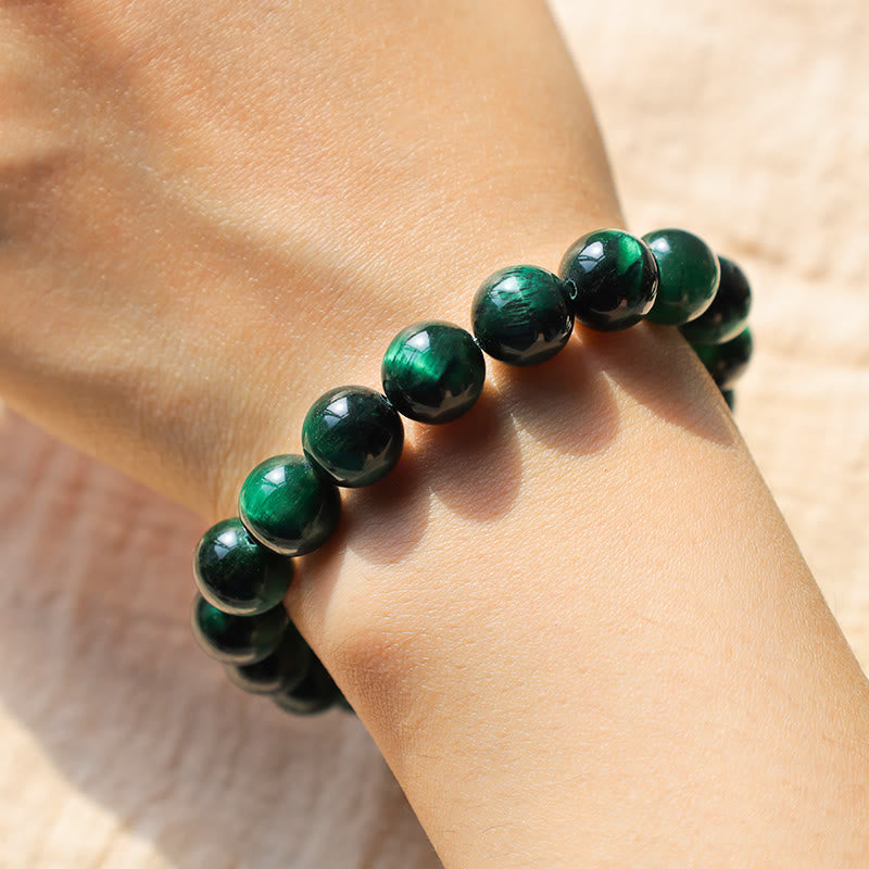 Bracelet de guérison et de croissance en œil de tigre vert de 8 mm