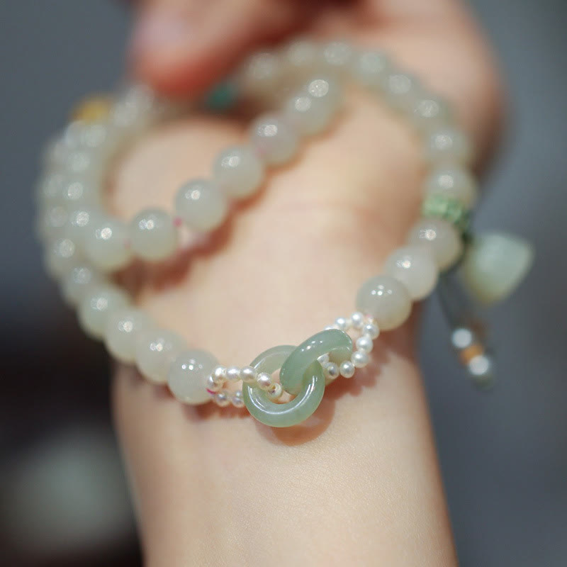 Bracelet double tour en jade Hetian de 8 mm pour l'abondance