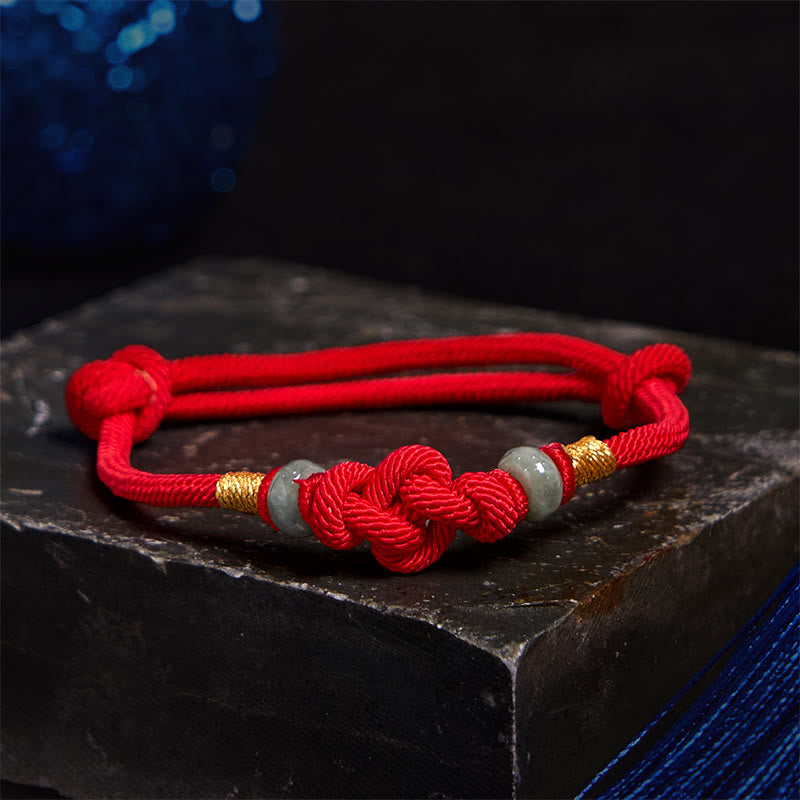 Bracelet en fil rouge avec nœud porte-bonheur en jade de 8 mm