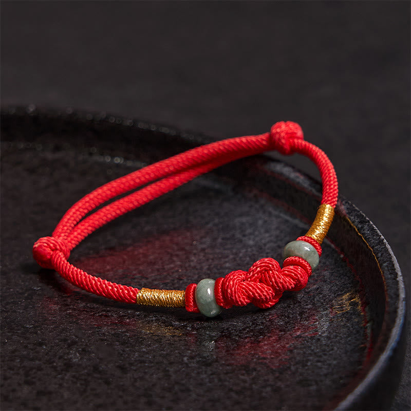 Bracelet en fil rouge avec nœud porte-bonheur en jade de 8 mm