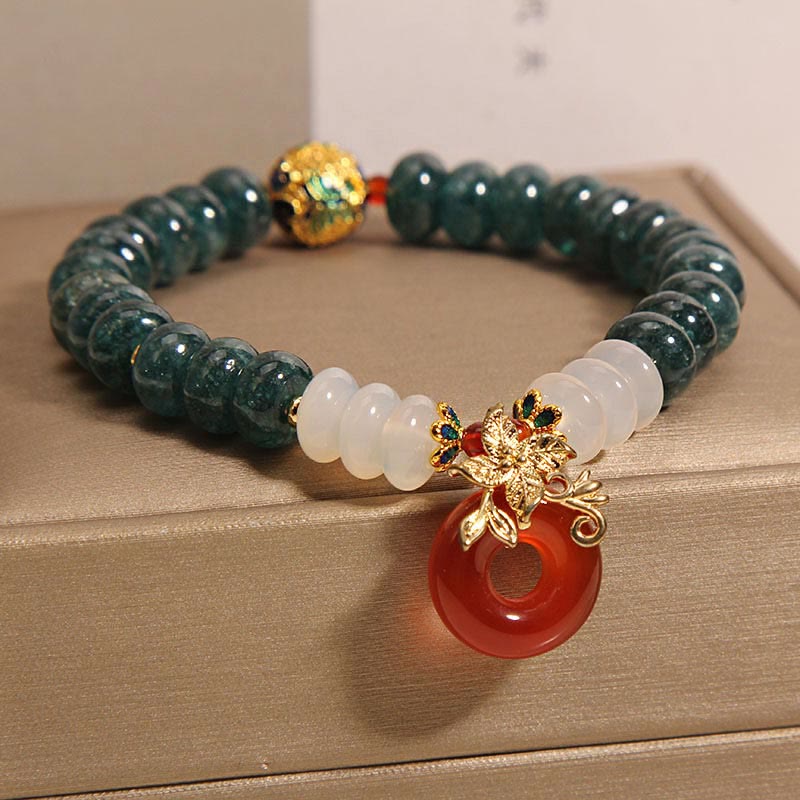 Bracelet porte-bonheur en jade, agate blanche et agate rouge, 8 mm, boucle de paix
