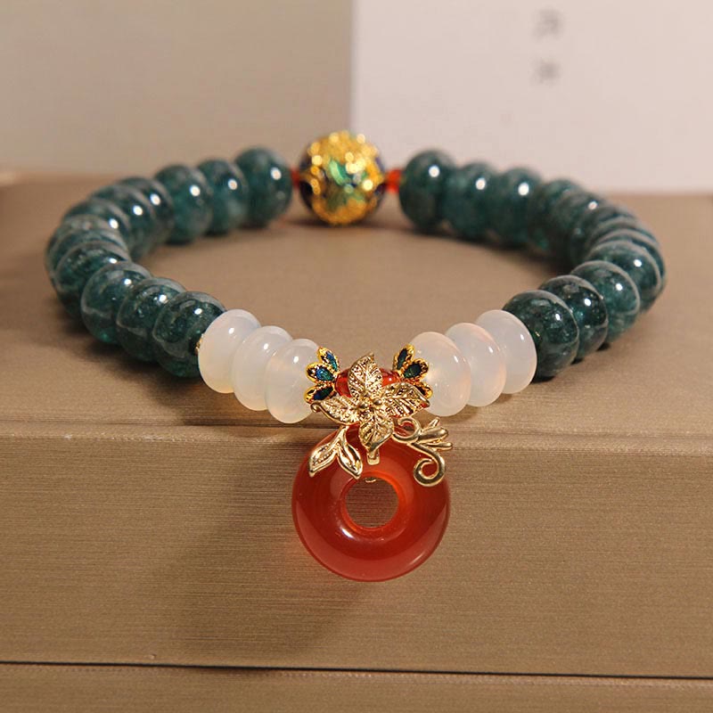 Bracelet porte-bonheur en jade, agate blanche et agate rouge, 8 mm, boucle de paix