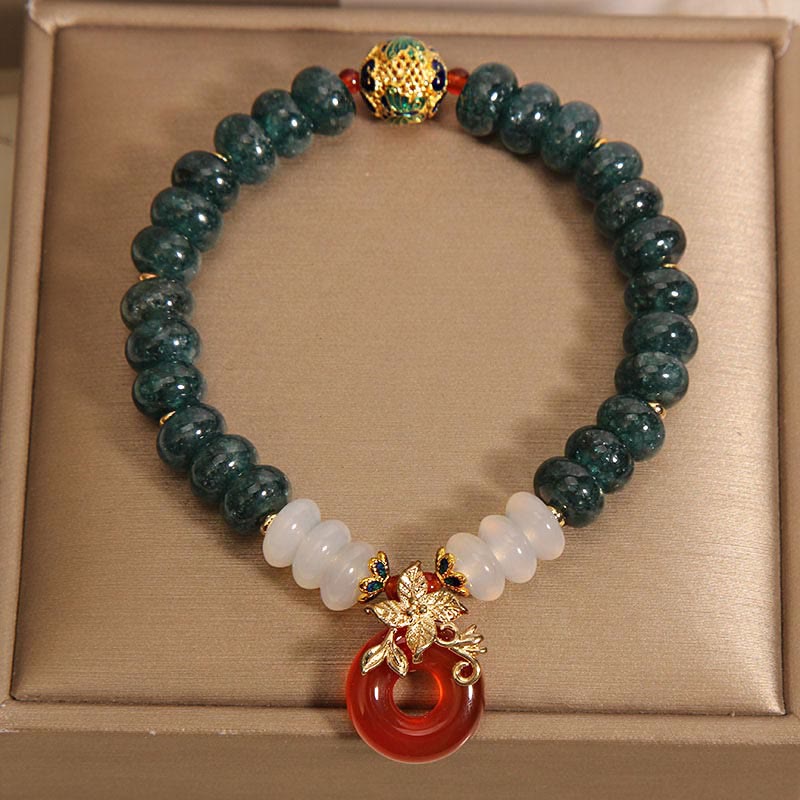 Bracelet porte-bonheur en jade, agate blanche et agate rouge, 8 mm, boucle de paix
