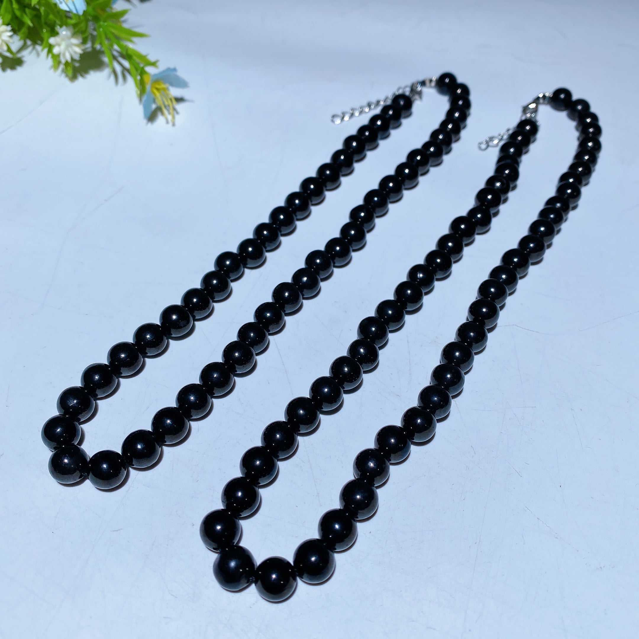 Collier de guérison en cristal de perles de jais de 8 mm 35 cm ou 45 cm