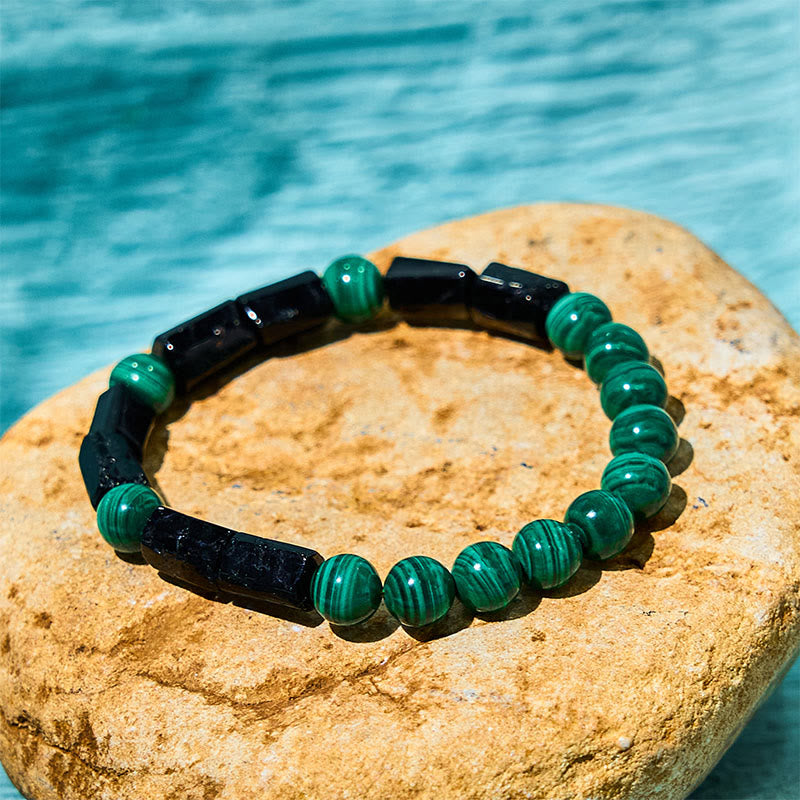Bracelet de pureté curative en malachite et tourmaline noire de 8 mm