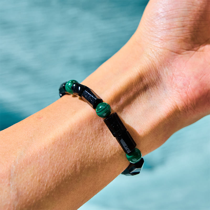 Bracelet de pureté curative en malachite et tourmaline noire de 8 mm
