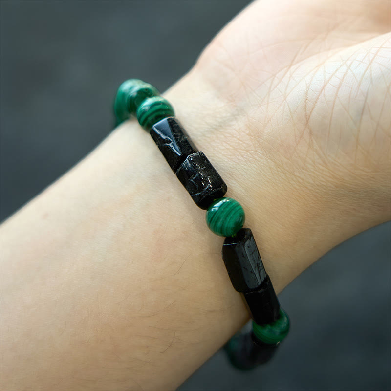 Bracelet de protection en malachite et tourmaline noire de 8 mm