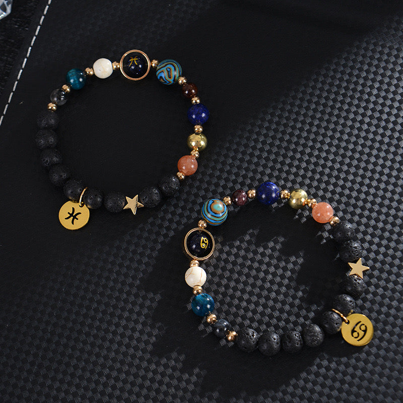 8mm Mixed Crystal Spiritual Protection Bracelet with Zodiac Charms