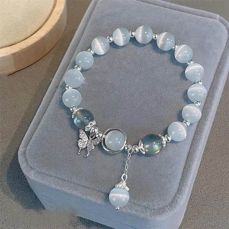 Bracelet en pierre de lune de 8 mm avec œil de chat pour le soutien et la paix