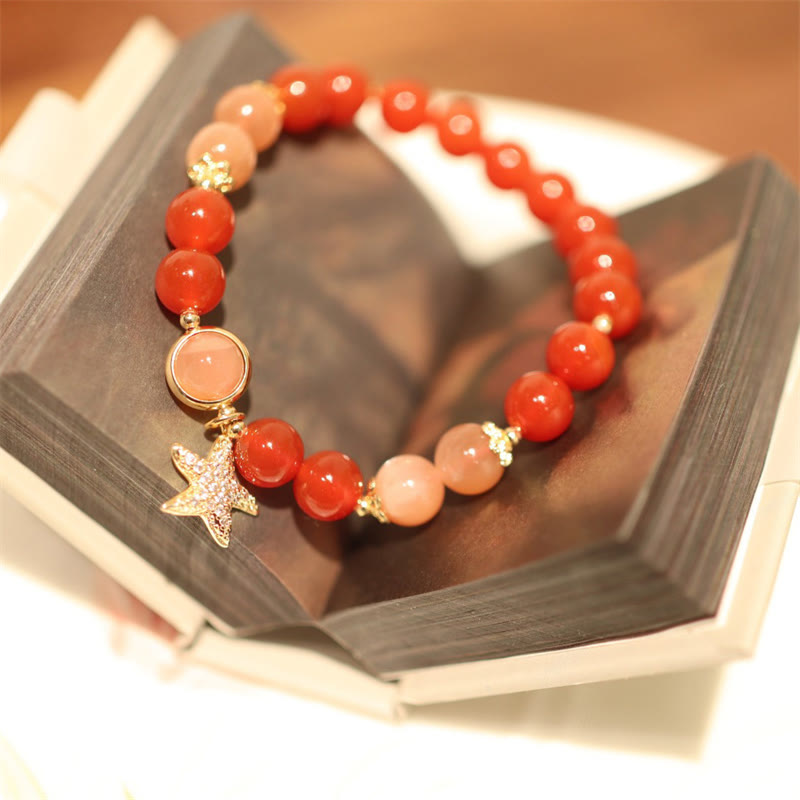 Bracelet de richesse en pierre de lune de 8 mm avec pierre de soleil et agate rouge