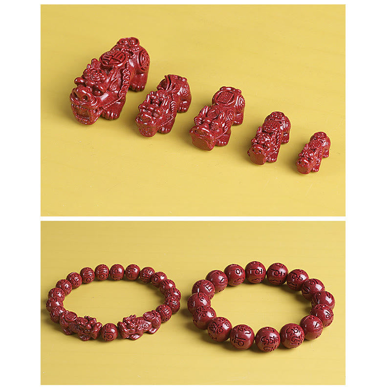 Bracelet de richesse en cinabre double Pixiu naturel de 8 mm