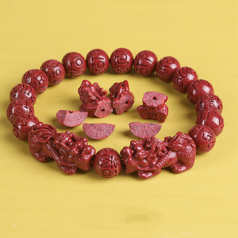 Bracelet de richesse en cinabre double Pixiu naturel de 8 mm