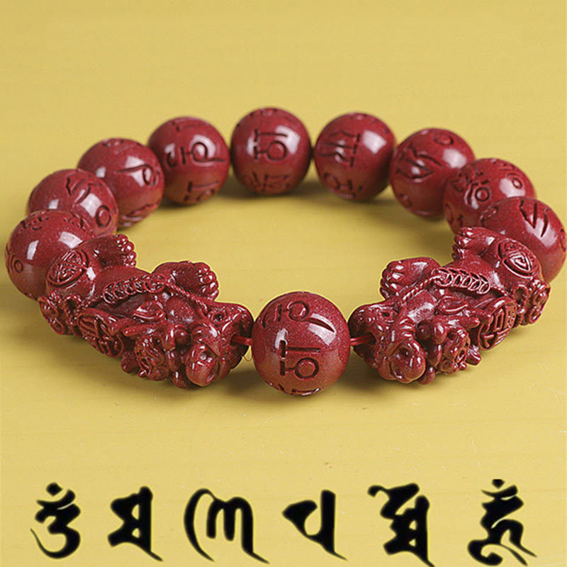 Bracelet de richesse en cinabre double Pixiu naturel de 8 mm