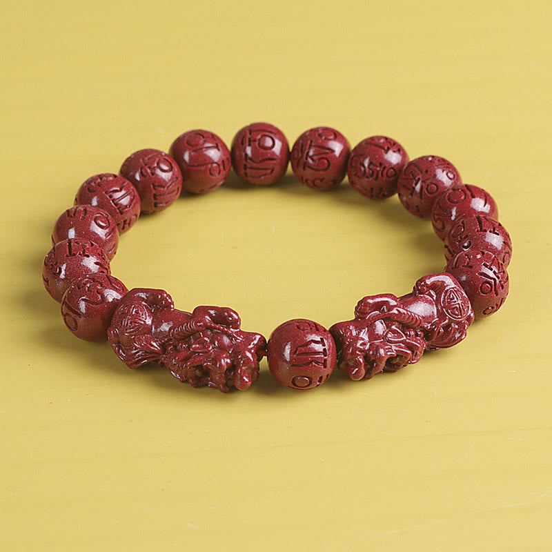 Bracelet de richesse en cinabre double Pixiu naturel de 8 mm