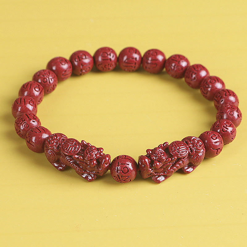 Bracelet de richesse en cinabre double Pixiu naturel de 8 mm