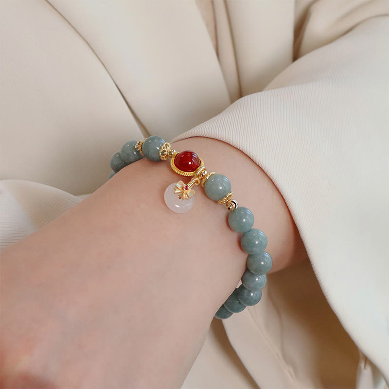 Bracelet porte-bonheur en jade naturel et agate rouge de 8 mm, motif nœud papillon