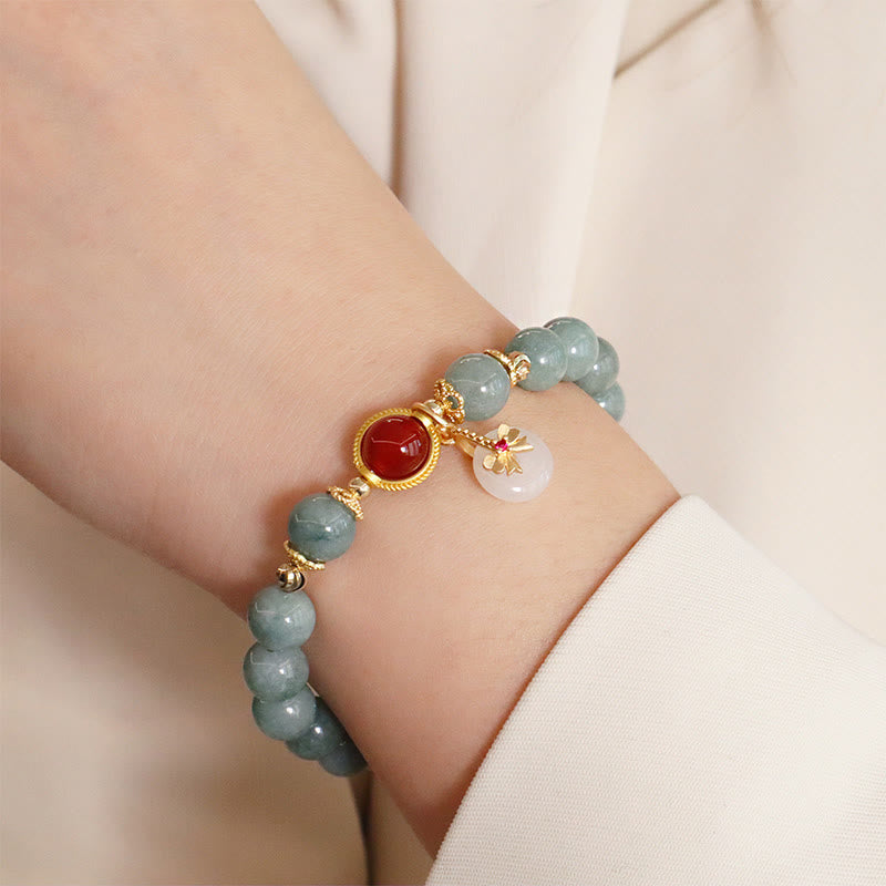 Bracelet porte-bonheur en jade naturel et agate rouge de 8 mm, motif nœud papillon