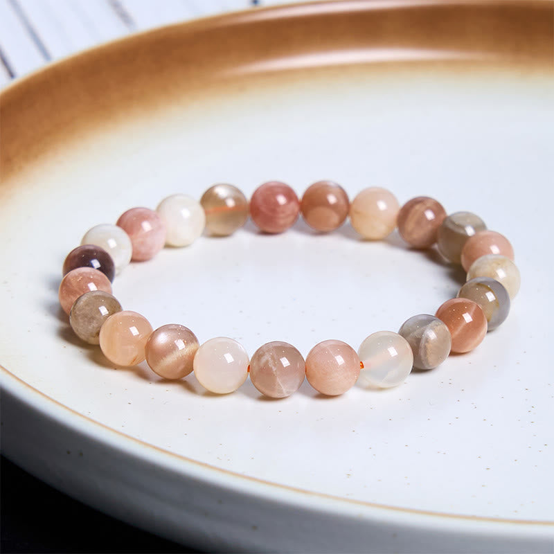Bracelet de guérison en pierre de lune pêche 8 mm pour femme