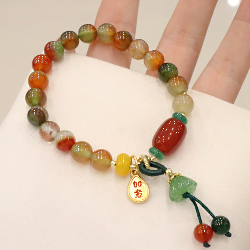 Bracelet Ruyi As One Wishes en agate paon 8 mm