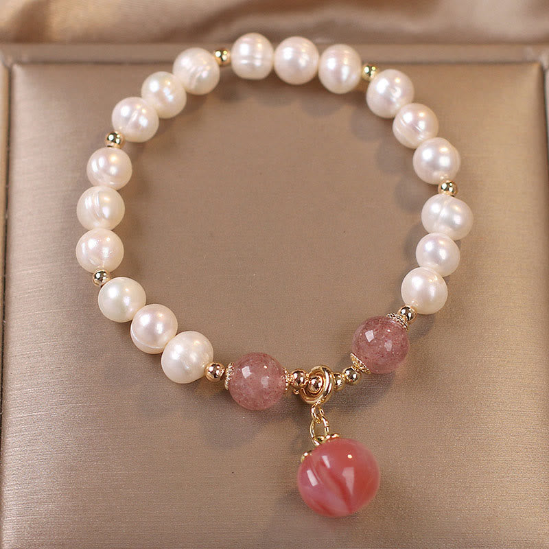 Bracelet Amour Sagesse en Quartz Fraise Perle 8 mm
