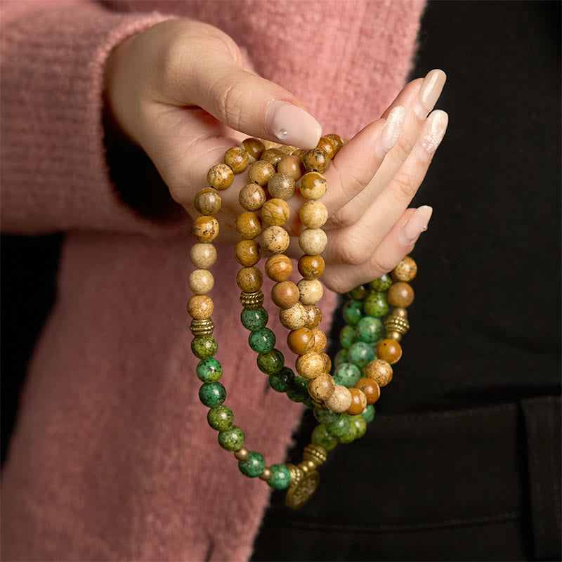 Bracelet Lotus Turquoise Jaspe Photo 8 mm pour la positivité et la croissance