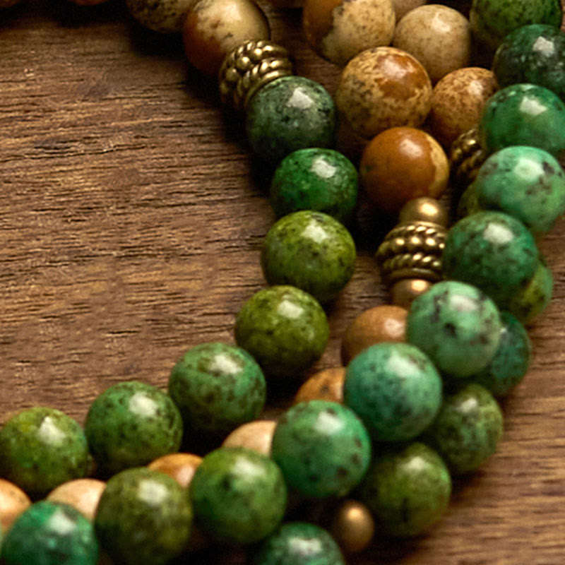 Bracelet Lotus Turquoise Jaspe Photo 8 mm pour la positivité et la croissance