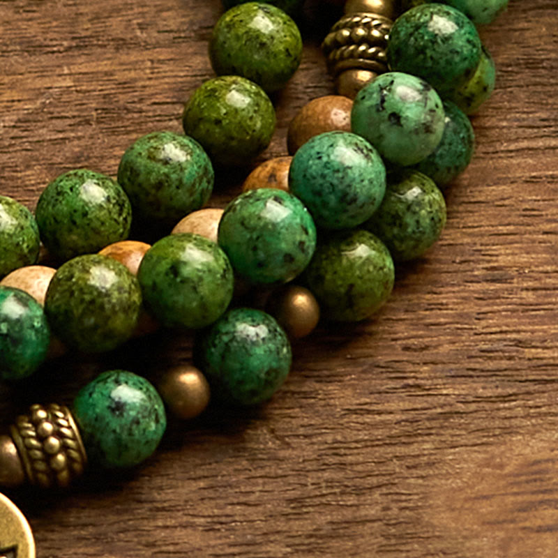 Bracelet Lotus Turquoise Jaspe Photo 8 mm pour la positivité et la croissance